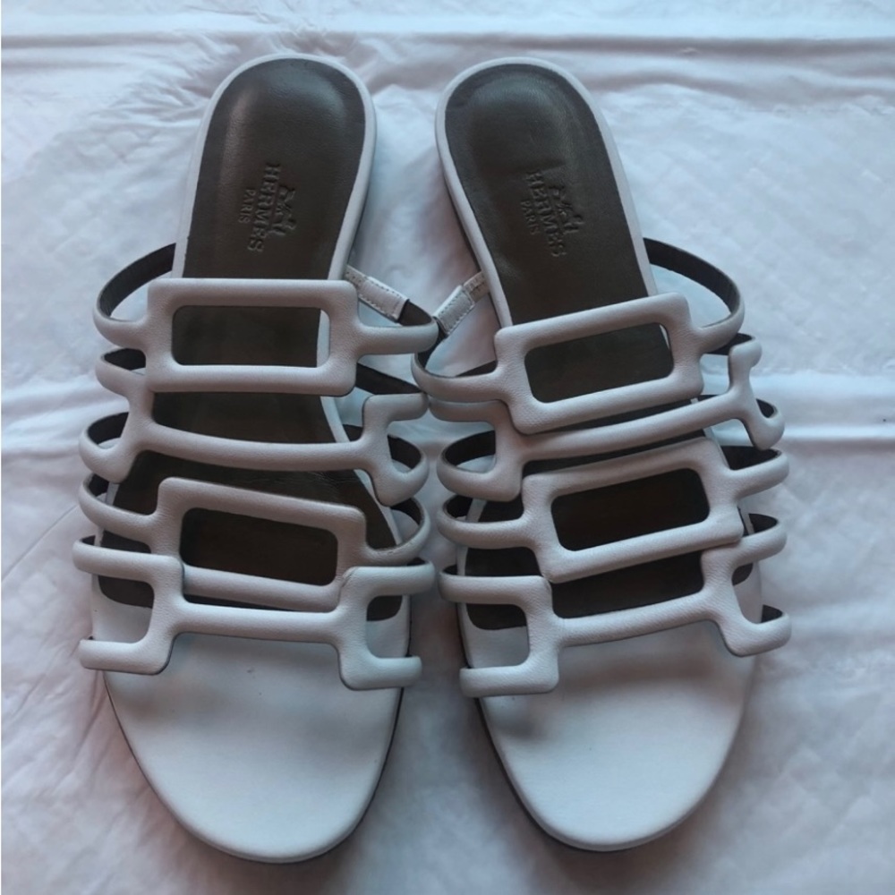 Authentic Preowned Hermes White Slides Size 36.5 … - image 2